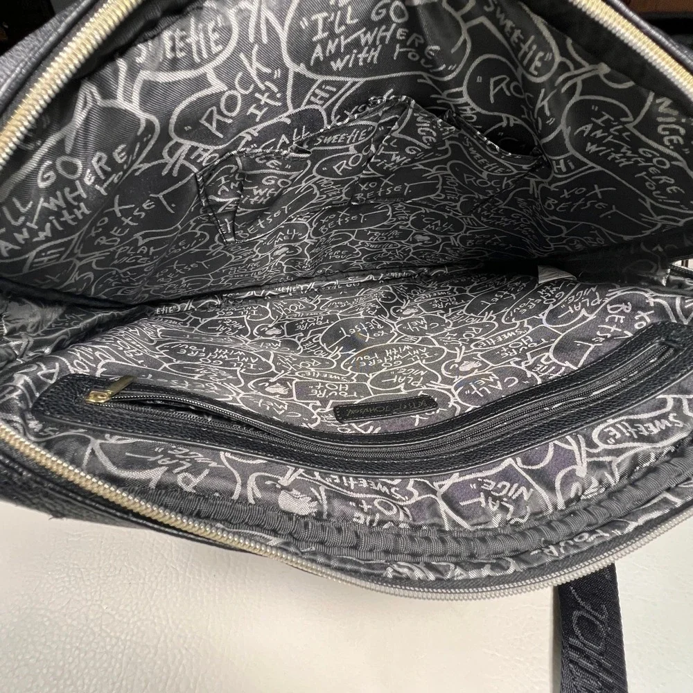 Betsey Johnson Laptop Bag Womens Black Quilted Heart Messenger Crossbody Satchel